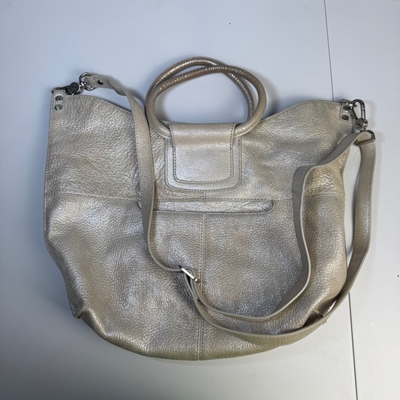 Hobo Metallic Leather Shoulder Crossbody Bag Gold Silver Convertible Purse - Picture 4 of 6